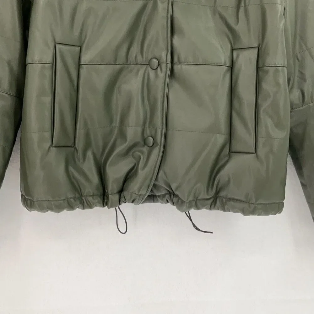 Pomander Place Olive Green Tuckernuck Faux Leather Puffer Coat Jacket Size Small - Picture 5 of 10